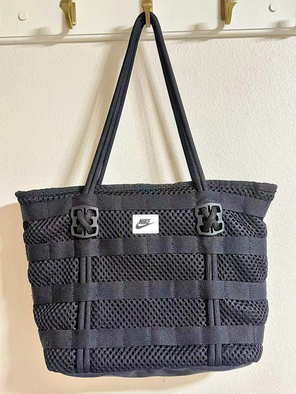 Nike Black Mesh Utility Tote Bag Lightweight Shoulder Gym Travel Bag